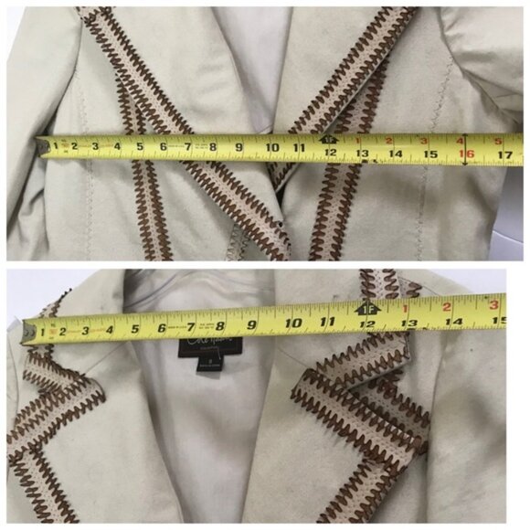 Cole Haan Cotton Lambskin Leather Detail Boho Trench Coat Jacket Fitted Pockets - Picture 15 of 16